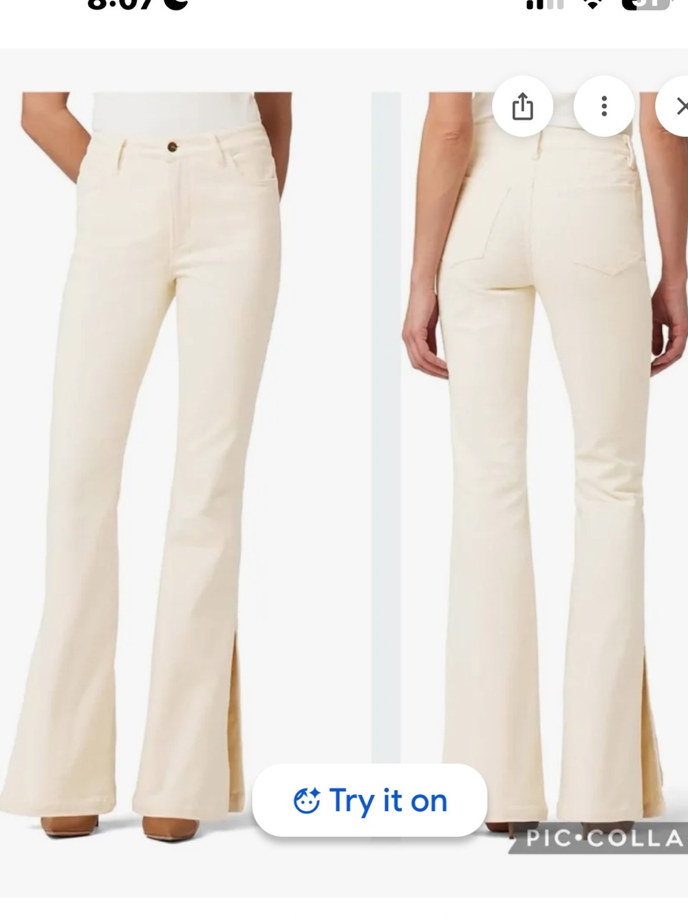 Joe's Frankie High-Rise Bootcut Jeans in Cream with Side Slit corduroy